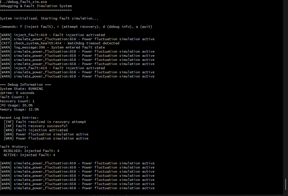 Debugging-Fault Simulation Screenshot