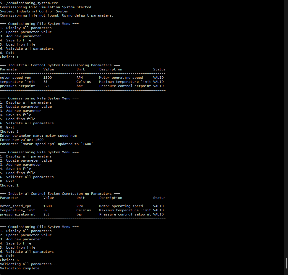 Excel Commissioning File System Screenshot